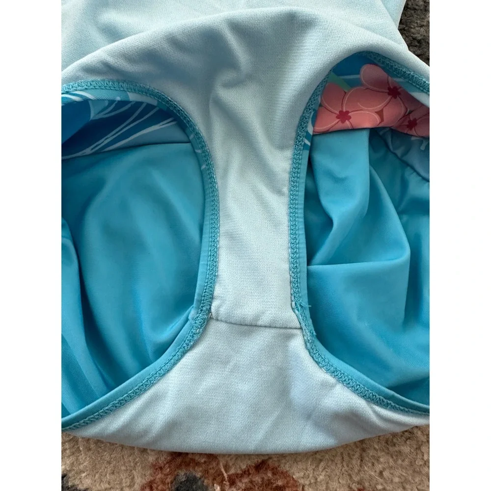 Disney Moana 2 Girls Blue One Piece Swimsuit Graphic Bathing Suit Size 7-8‎